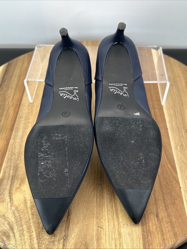 Marks and Spencer Women Court Stiletto Shoes Size 5.5 Navy Faux Leather Slip On - Picture 9 of 10