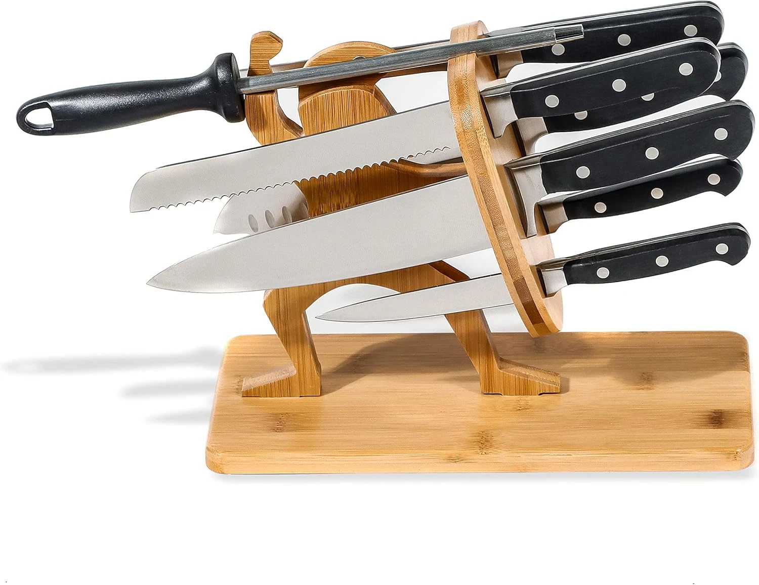 Spartan Warrior Pinewood Knife Block Holder with 6 Knives and Sharpener Included