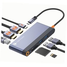 USB C Docking Station Dual HDMI Adapter, 8 in 1 Multi Display 4K with 2 Grey