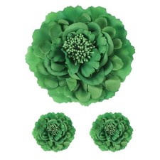 3Pcs Peony Flowers Hair Clip 4.7" Artificial Fabric Flower Green