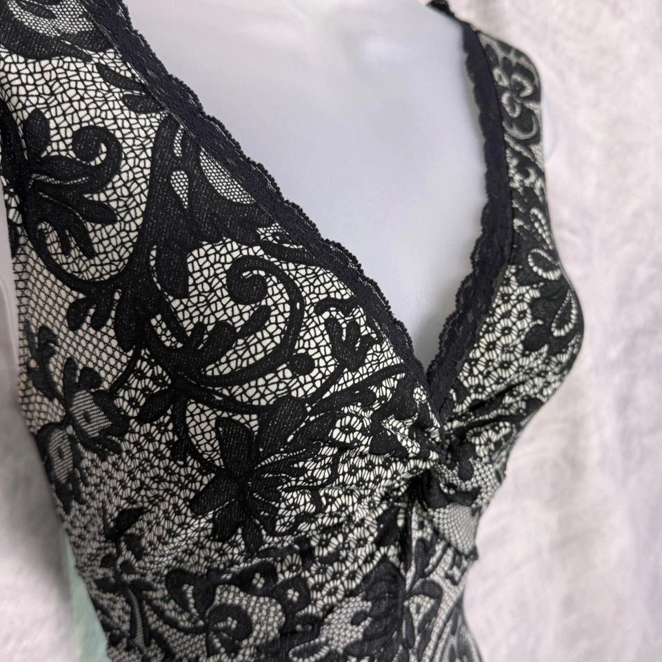 Vestido babydoll floral escuro vintage Y2k DressBarn tamanho 12 renda grunge fada caprichosa - Imagem 2 de 4