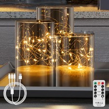 3 Stück Wiederaufladbare LED-Kerzen Set Fernbedienung Timer mit lichterkette