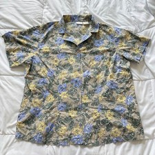 Vintage Button Up Shirt Womens 18W/20W 100% Cotton Floral Blue Yellow Feminine
