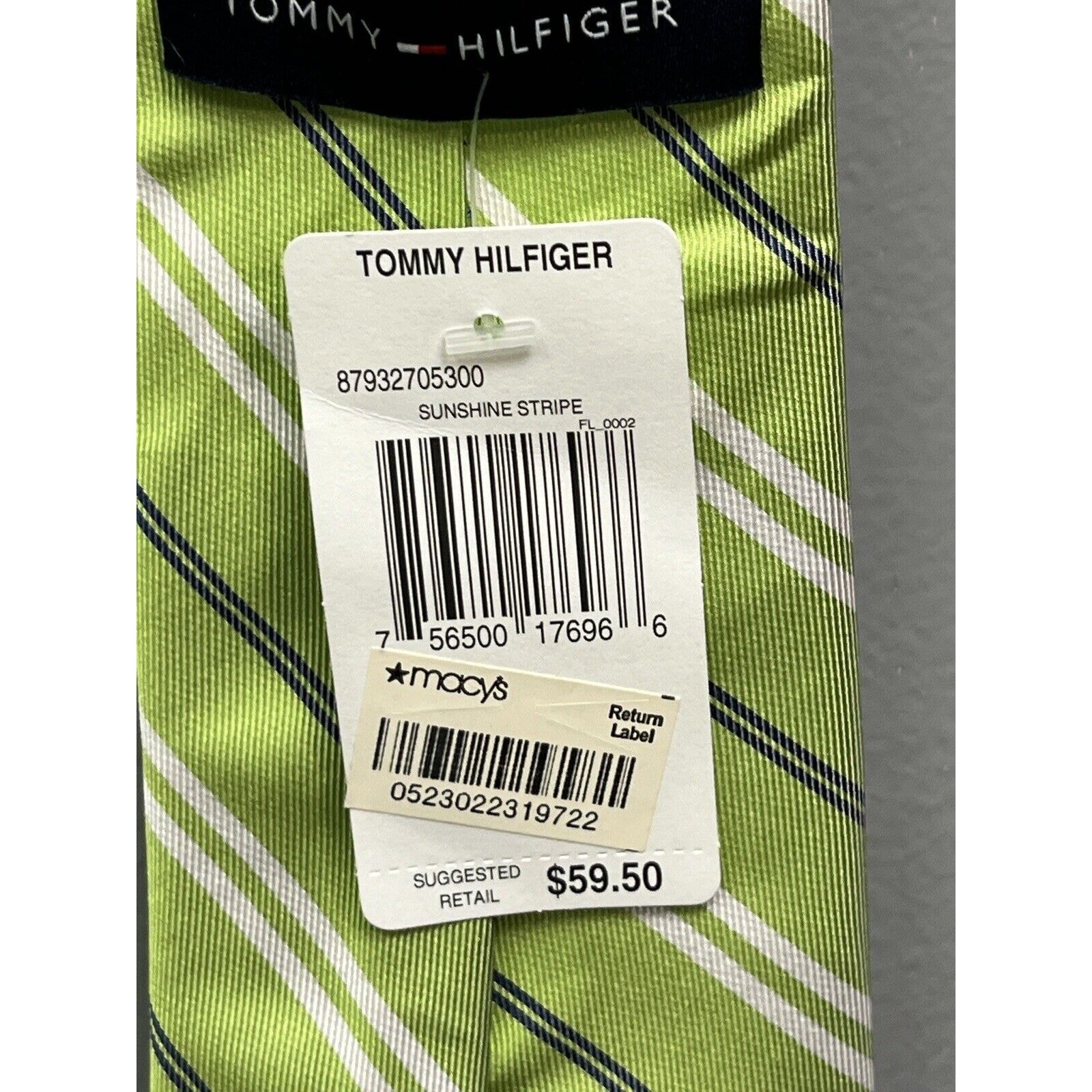NWT Tommy Hilfiger Men's 3.5" Width 100% Silk Neck Tie Green/Navy Stripe Combo thumbnail 4