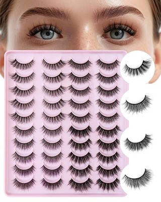 False Eyelashes Natural Look Fake Lashes 20 Pairs Wispy Fluffy False Lashes Faux