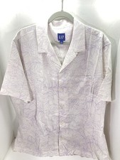 Gap Linen Camp Shirt Men XL White Purple Floral Button Short Sleeve Casual NWT