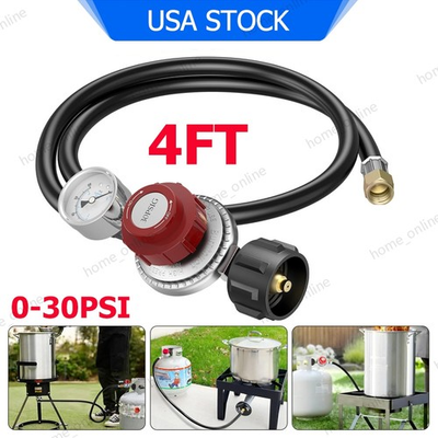 #ad 4FT 0 30 PSI Adjustable High Pressure Propane Regulator wi Gauge for Gas Burner $20.99