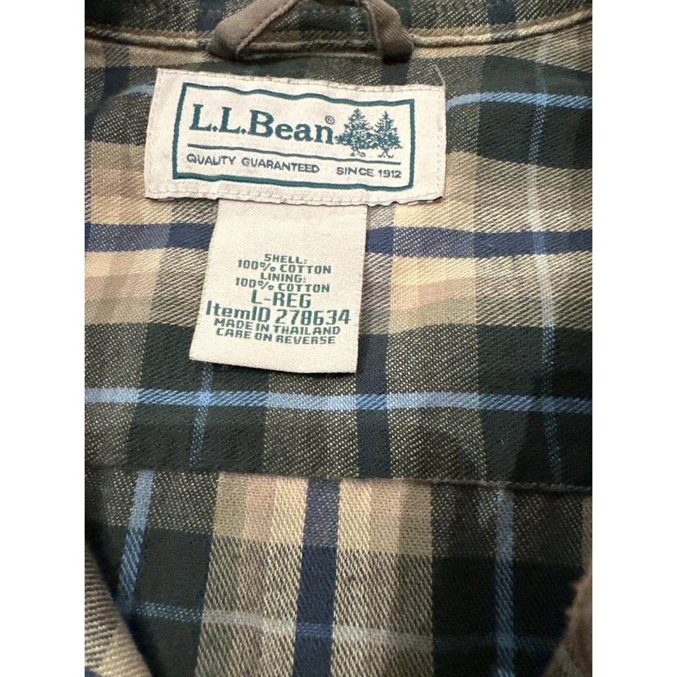 L.L. Bean Vintage Flannel Lined Canvas Shirt Jacket Army Green Men's L Regular - Image 4 of 4