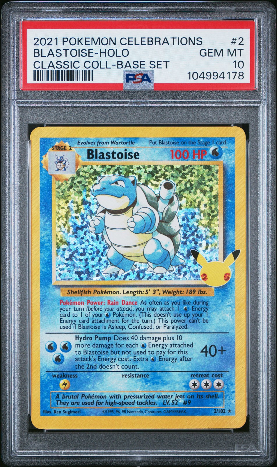 2021 POKEMON CELEBRATIONS CLASSIC COLL #2 BLASTOISE-HOLO PSA 10