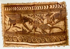 Textile Dyed Cloth Fabric Art Wall Hanging Mythical Winged Wild Animal Tree Wave