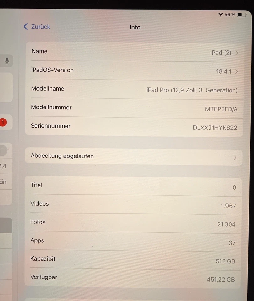 Apple iPad Pro 3 2018 12.9 Zoll 512 GB iPadOS Tablet Space Gray A1895 MTJD2FD/A - Bild 2 von 4