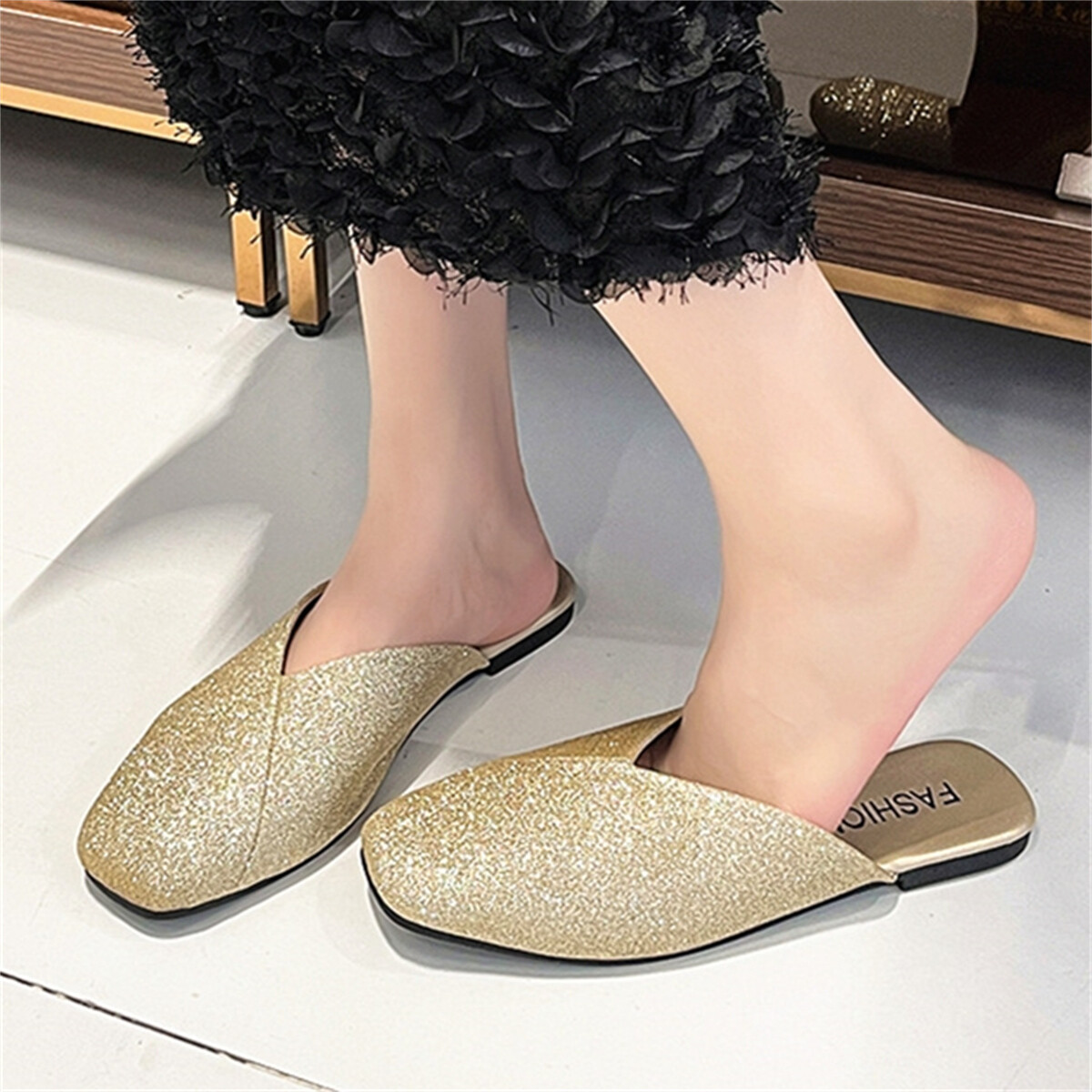 PANTOFOLA D’ORO Scarpe mocassino donna senza schienale slip on scarpe basse comode punta quadrata mules