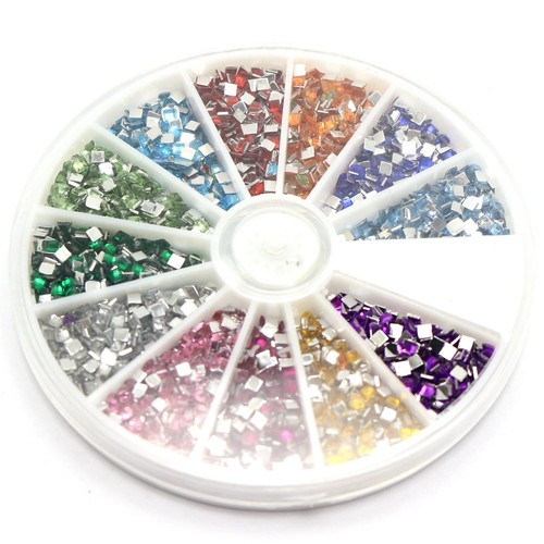2400 piezas gemas cuadradas de diamantes de imitación acrílicos con respaldo plano de 2 mm con rueda arte en uñas de 12 colores - Imagen 8 de 9