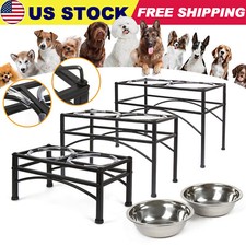 Stainless Steel Pet Dog Feeder Food/Water Holder Elevated Raised Double Bowl