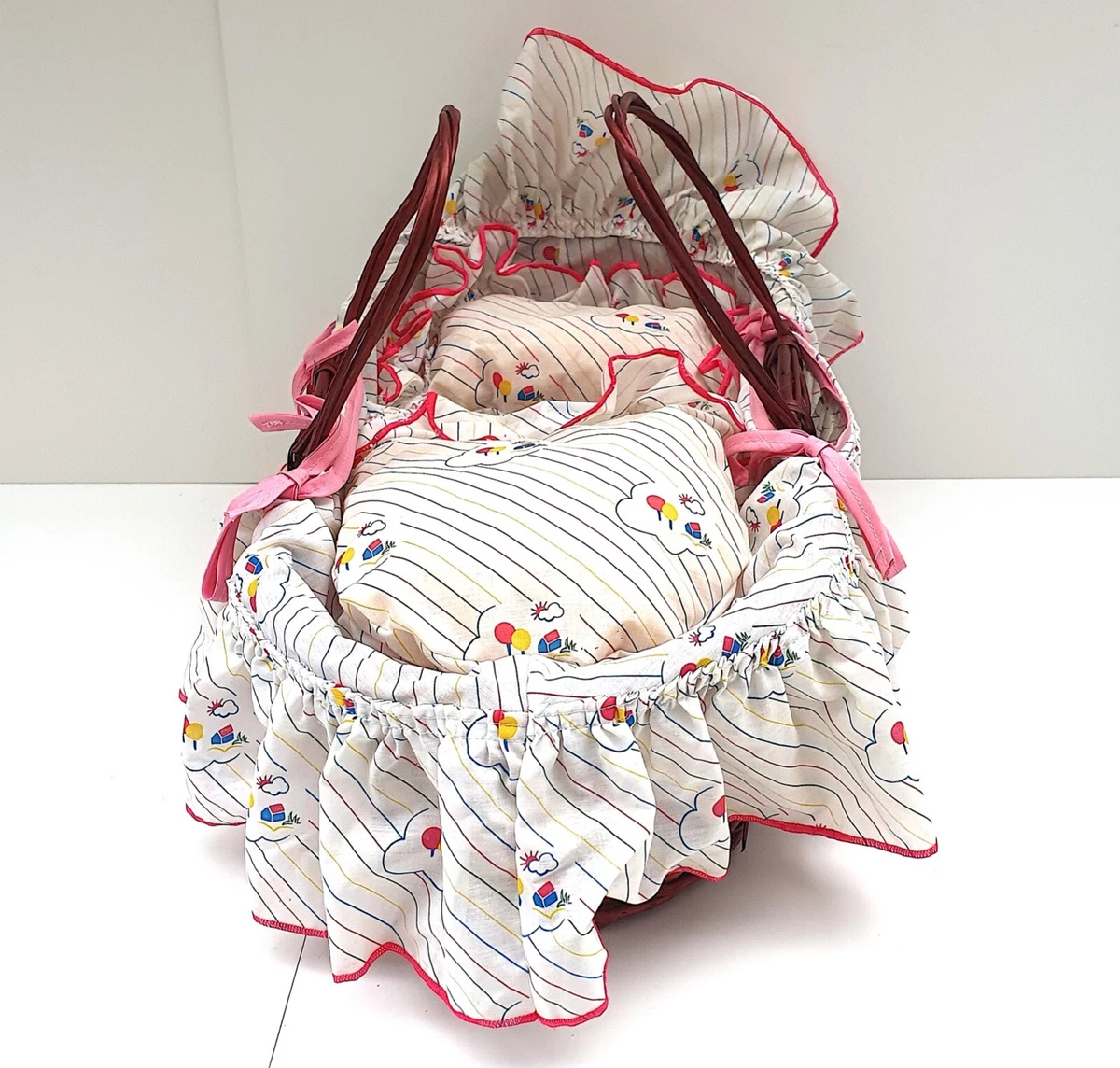 Ancien Couffin En Osier Et Rotin – Panier Vintage Authentique – 71x38x17 Cm