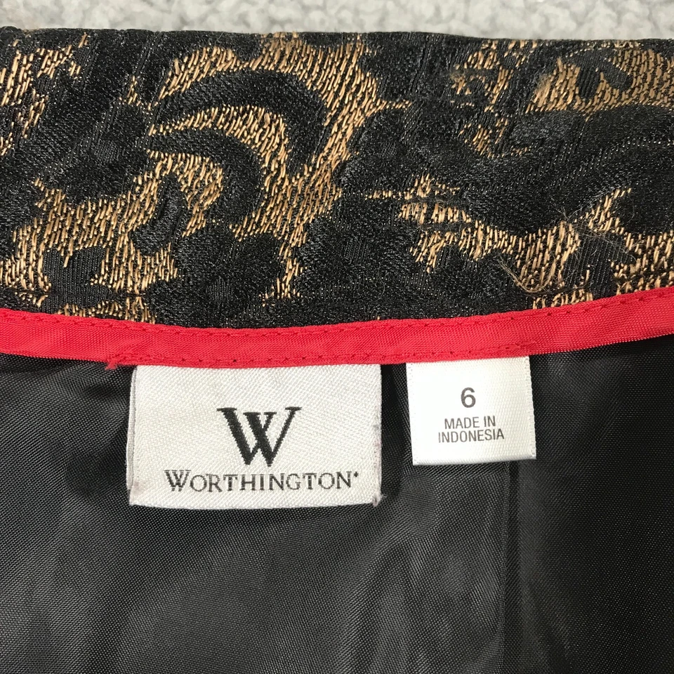 Falda Lápiz Worthington Talla 6 Forrada Formal Negra Dorada Damasco Jacquard Foto 4 de 4