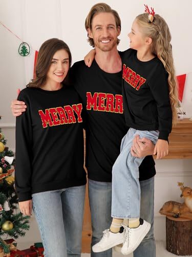 Matching Christmas Sweatshirts for Family Ugly 9-10 Years Kids Black - Merry - Picture 3 of 7