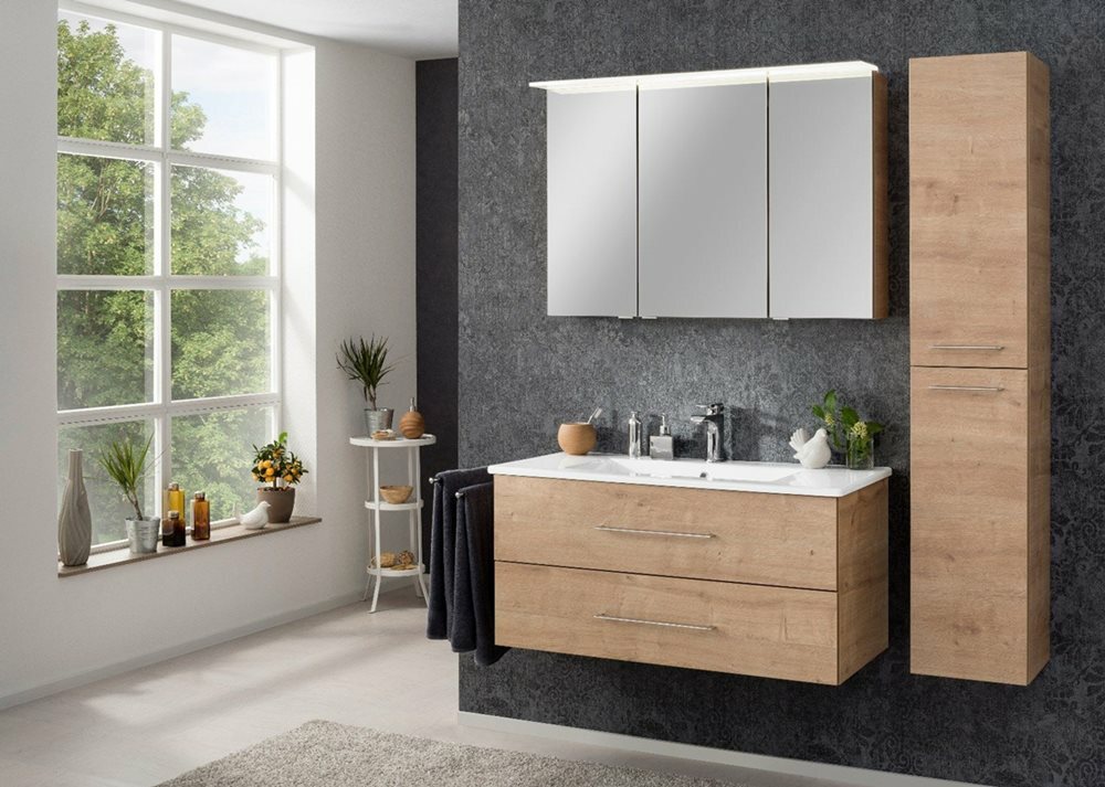 Fackelmann B.PERFEKT LED Spiegelschrank Badmöbel Braun 100 cm Made in