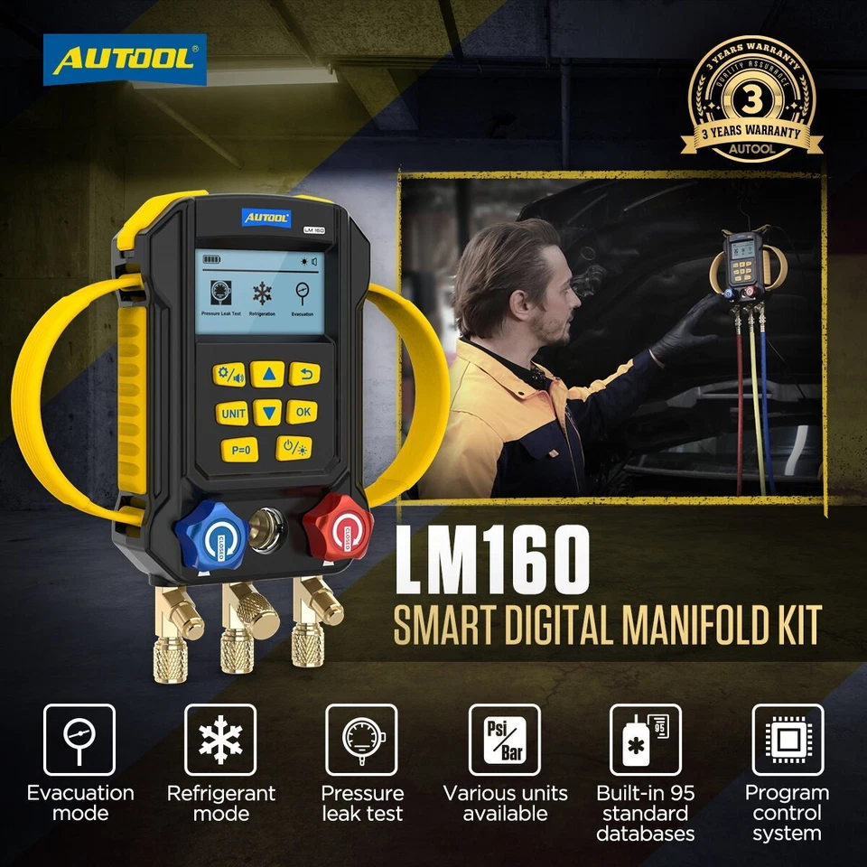 AUTOOL Lm160 Refrigeration Digital Manifold Gauge Set Hvac System Tester 870psi - Image 2 of 4