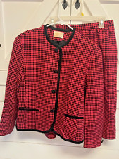 Vintage Pendleton Women s 12 Wool Houndstooth Pink Jacket Skirt Set Suit