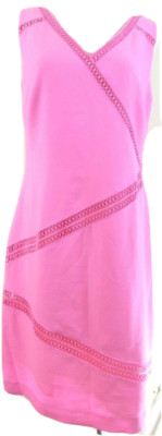 Banana Republic Womens 8 Dress Pink Lace Trim Sleeveless Summer  Midi Shift