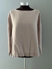 J Jill Linen Top Size M Pink Blouse Relaxed Fit Lagenlook Boxy Oversize Ruffle