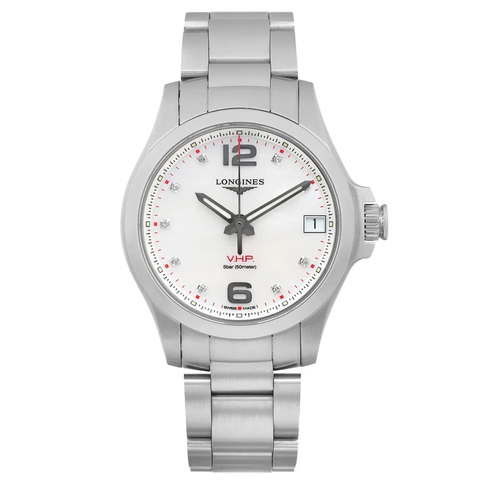 Longines Conquest V.H.P. 36mm Steel MOP Dial Quartz Ladies Watch L3.316.4.87.6