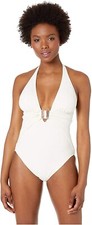 Vince Camuto Women's 183559 Hardware Plunge Halter One-Piece Swimsuit Size 4