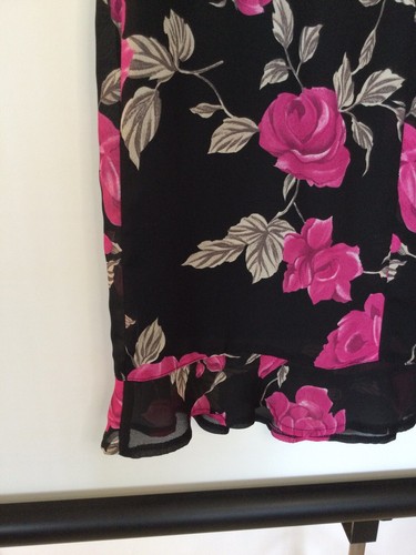 Dolina black/pink floral sheath dress size S 8-10 ruffle hem 90s/Y2K - Picture 3 of 9