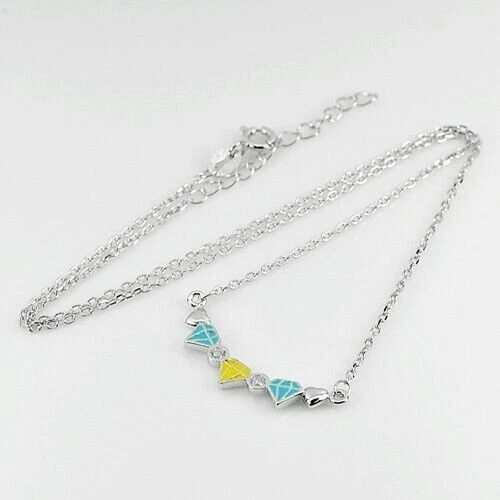 Collana in argento sterling 925 in smalto e CZ, lunghezza 15 pollici - Immagine 2 di 3