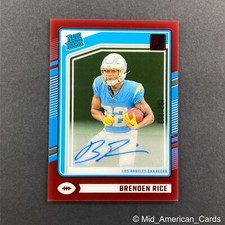 2024 Donruss Clearly Brenden Rice Rated Rookie Red Auto #99 Chargers /149