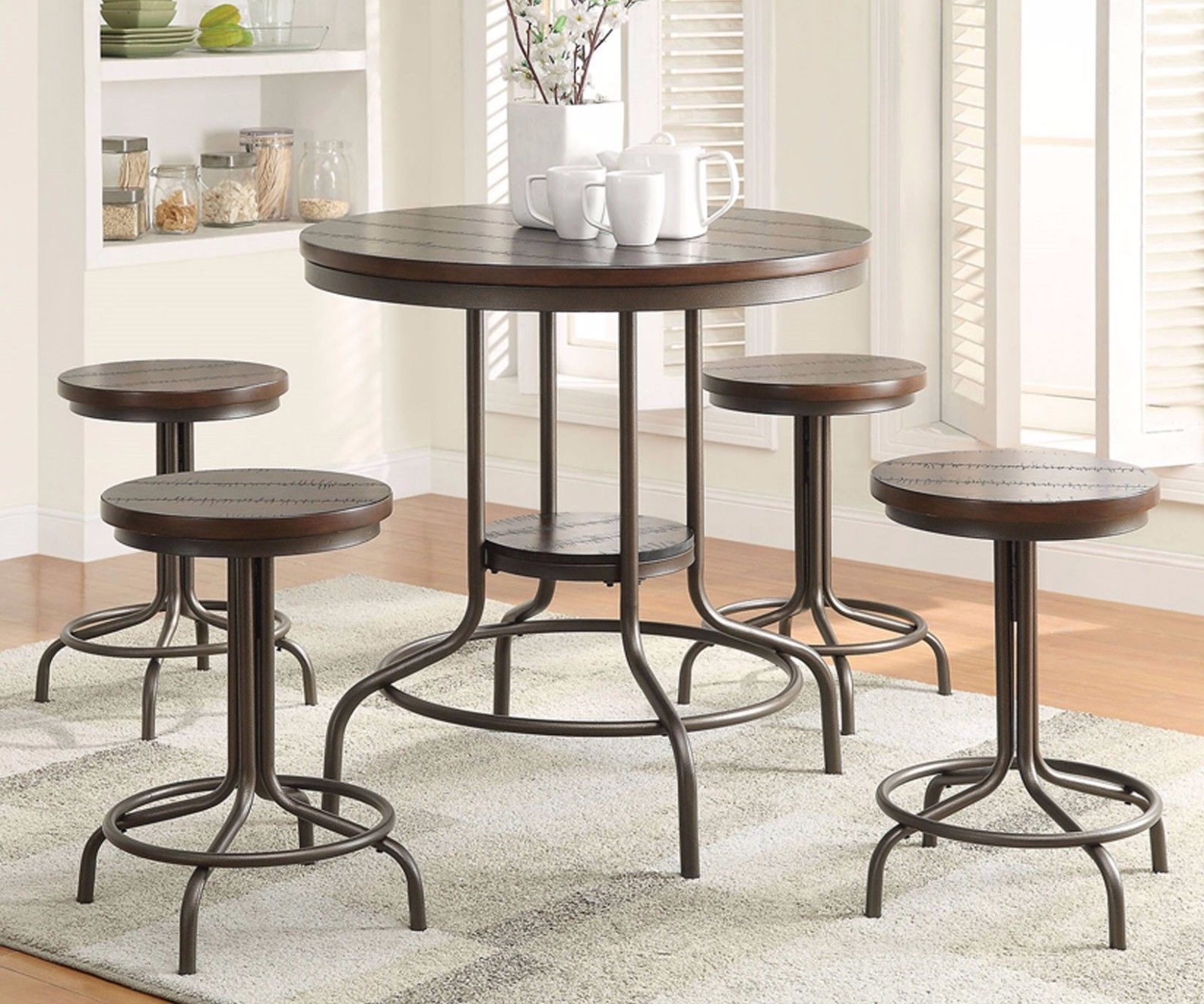 Counter Height Dining Set 5pc Tall Vintage Kitchen Table Chairs Bar