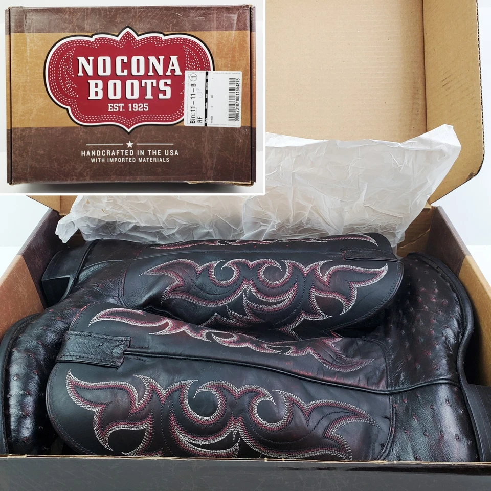 Botas Nocona Negras Cereza Pluma Completa Avestruz Vaquero Apenas Usadas en Caja Hombres 9.5 D Foto 4 de 4