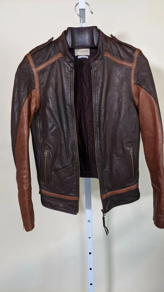 Jaqueta de motocicleta Levi's feita à mão couro marrom de dois tons café corrida 1 Itália - Imagem 2 de 4