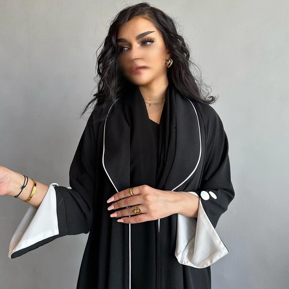 Nuevo Mujeres Moda Frente Abierto Abaya Kaftan Musulmán Chaqueta Abrigo Dubai Cárdigan Bata Foto 4 de 4