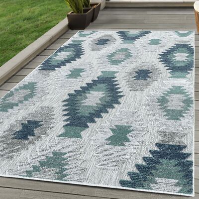 In- & Outdoor Teppich Terrasse Balkon Wetterfest Boho Ethno Muster Blau