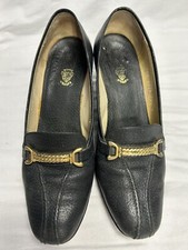 Vintage Gucci Made In Italy Black Leather Pumps Womens Heel Size 39.5 1950 s