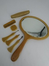 Antique CELLULOID VANITY SET MIRROR BRUSH NAIL 7 PCS ART DECO Vintage