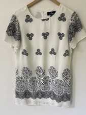 Lulus Riverside Womens Medium Floral Print Shift Dress White Short Sleeve Boho