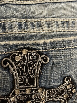 Vtg Miss Me Jeans 27 Y2K Cyber Urban Goth Rave Rhinestones Cross