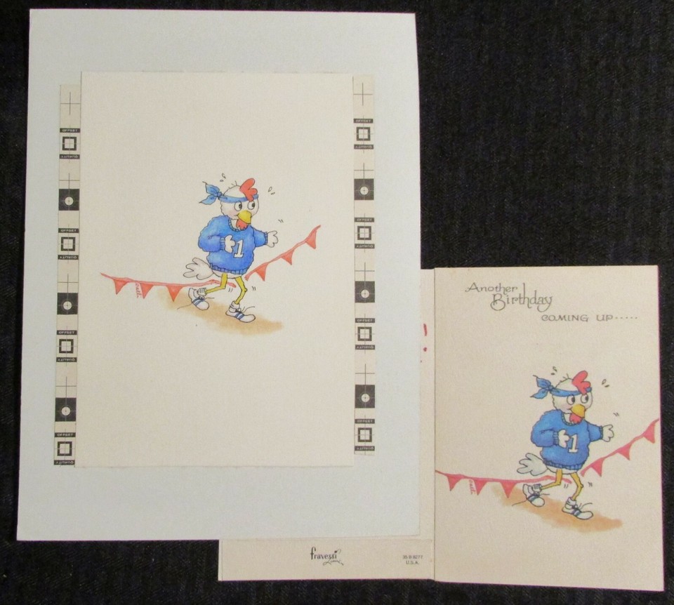 BIRTHDAY Cartoon Chickens Run For Your Life 7x9.5 Greeting Card Art #8277 Mockup Comic Art