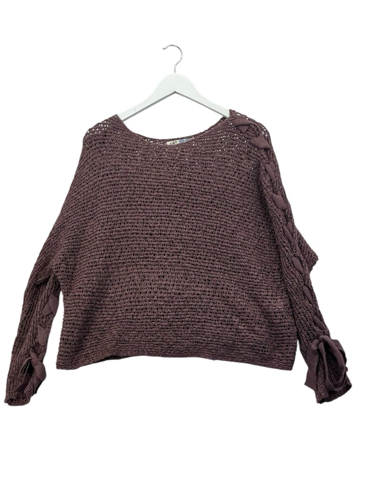 Jolt毛衣女式XL紫色船领柔软舒适针织蝴蝶结袖 — 第 2/4 张图片