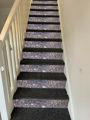 Glitzernde GUNMETAL Glitzer Treppenstufen Abziehbilder Pailletten Stoff Material 1 Meter