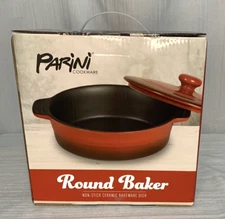 Red Parini Ceramic Round Baker with Lid Non-stick Bakeware Dish New in Box