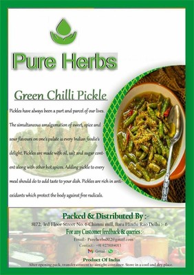 Pure Herbs Green Chilli Pickle For Indian Taste