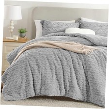 Fluffy Comforter Set Queen Size, Grey Warm Fleece Full/Queen 01-grey-geometric