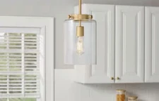 Hampton Bay Mullins 6.75 in. 1-Light Honey Gold Mini Pendant Hanging Light