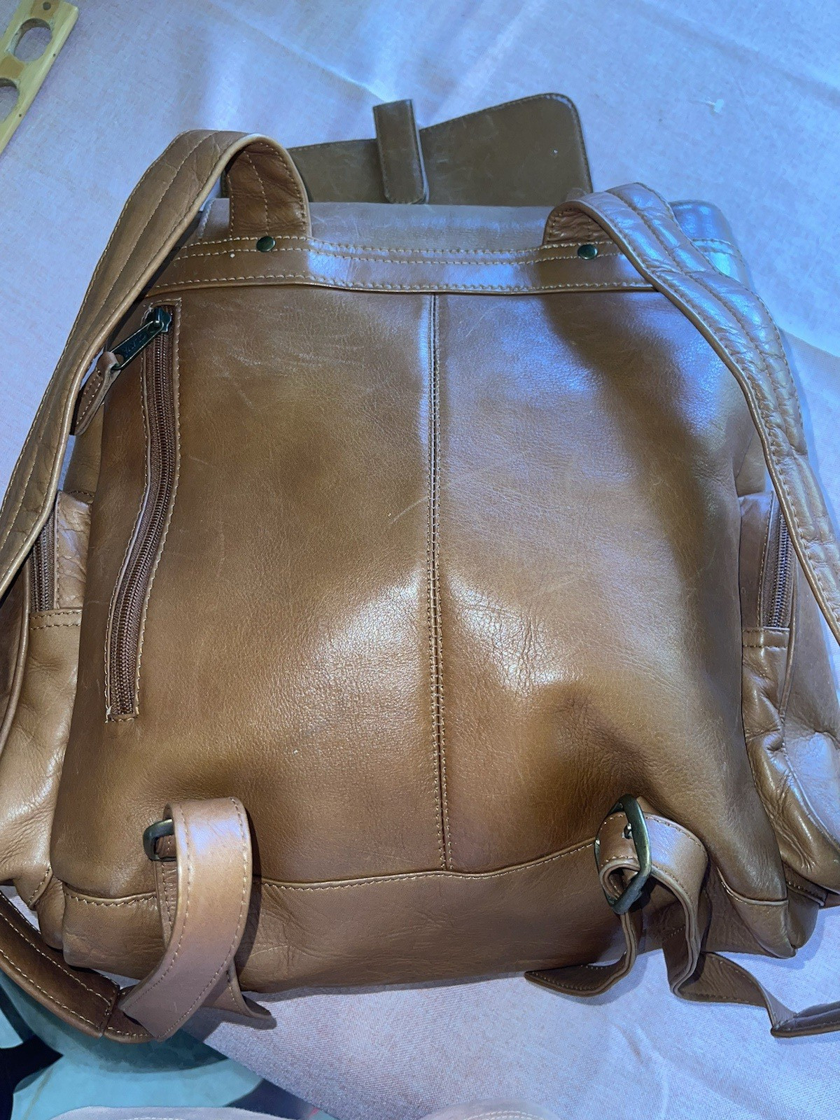 Clava Drawstring Leather Backpack.  brown top gra… - image 2