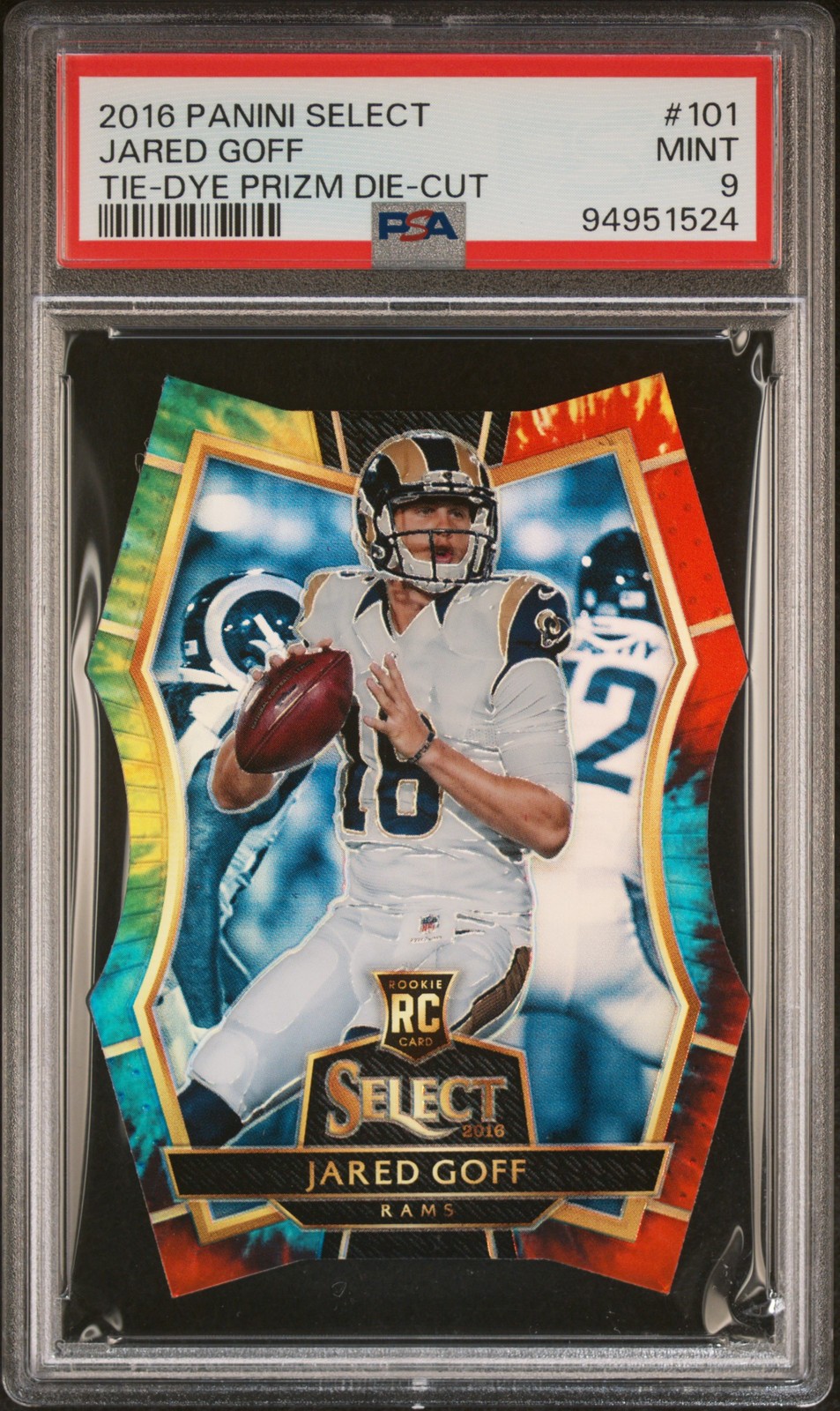 2016 PANINI SELECT TIE-DYE PRIZM DIE-CUT #101 JARED GOFF 6/25 PSA 9