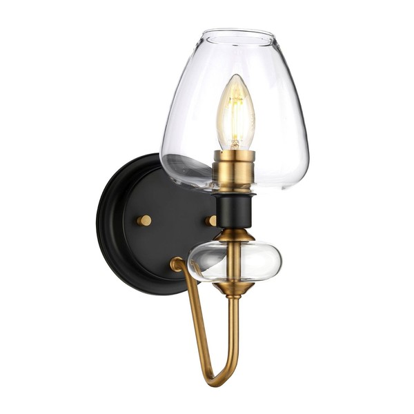 Wandlampe Bad Flur Glas Metall In Schwarz Messing E14 Wandleuchte Innen-image